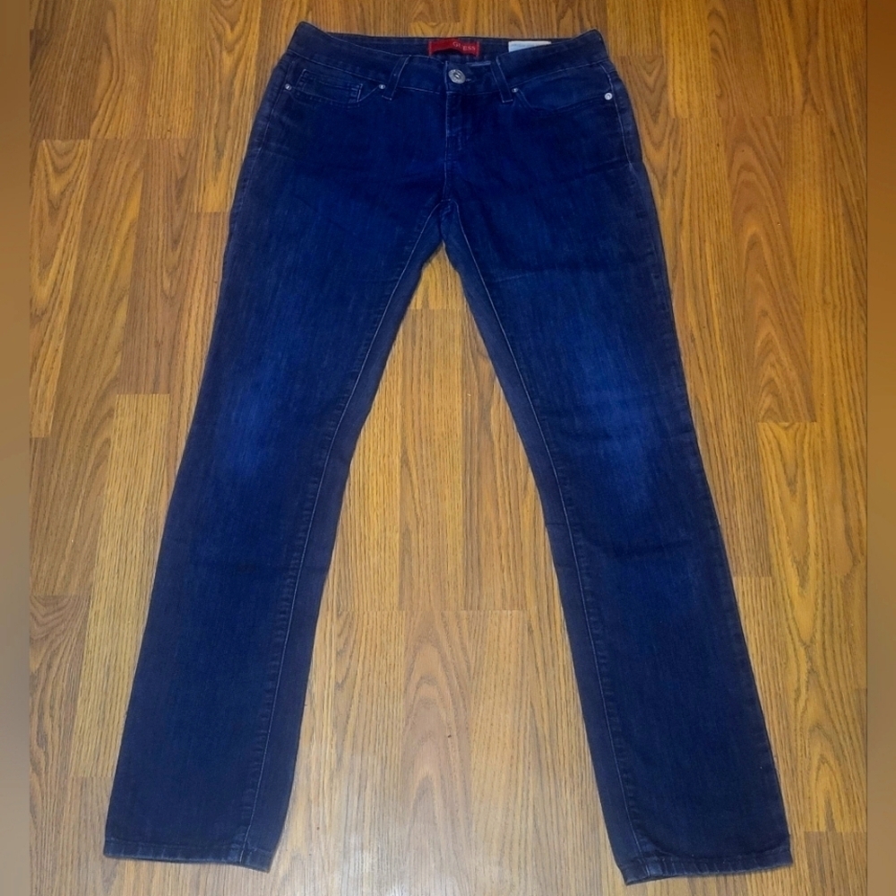 Guess Los Angeles Sarah Fit Jeans Size 28 Medium Rise Skinny Dark Blue Denim A64